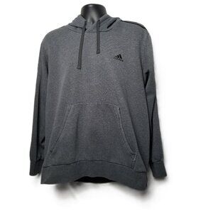 Adidas Gray Pullover Hoodie XL Small Logo Athletic Fleece Kangaroo Pocket